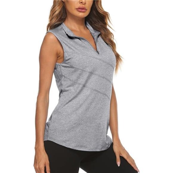 Tops - Women's Sleeveless Golf Tennis Polo Shirts Zip Up Dry Fit Workout Tank Tops
